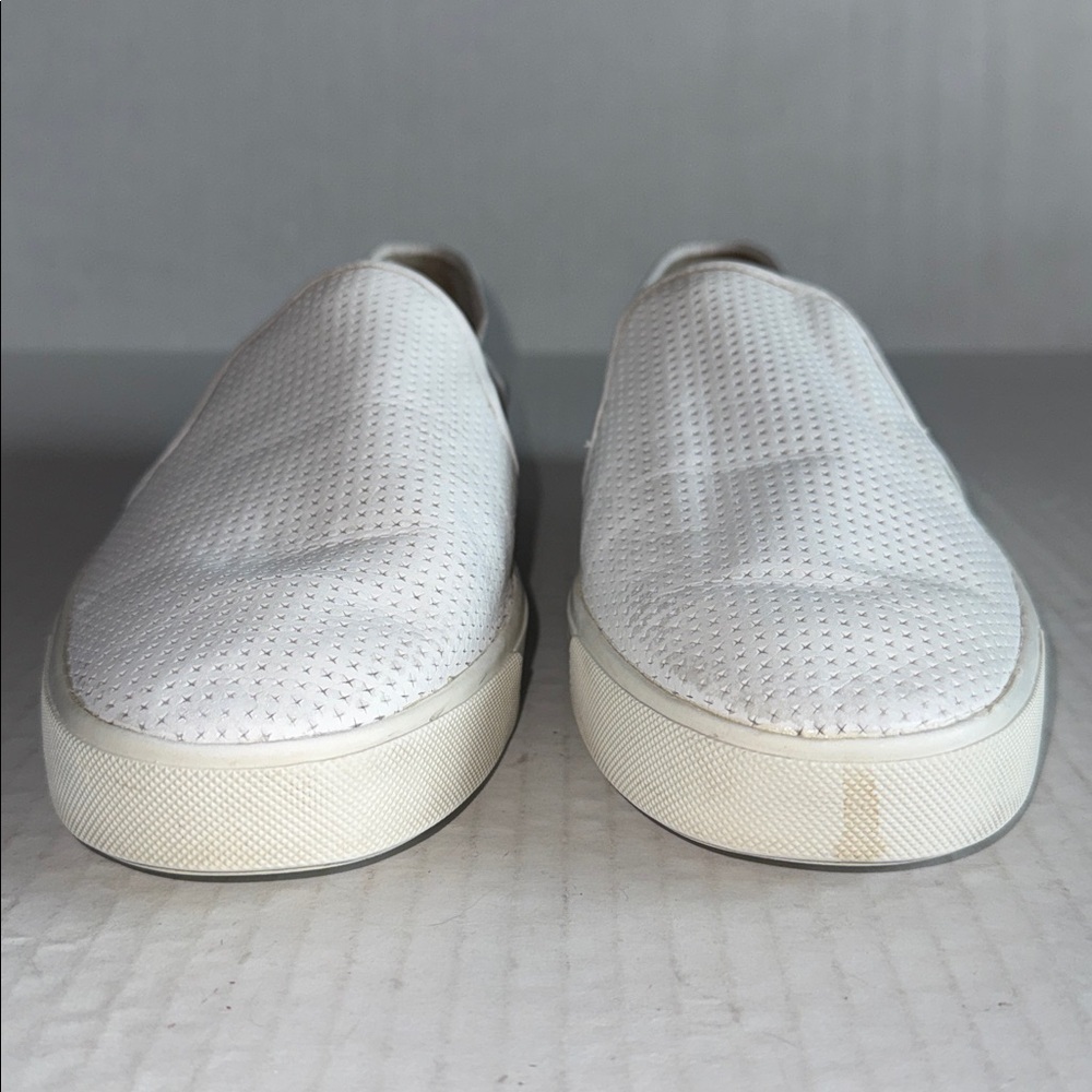 Vince Blair Perforated Leather Slip On Sneakers In White - Picture 8 of 13